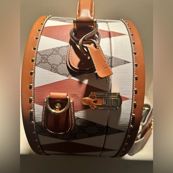 GUCCI Exclusive Rhombus Print Leather Hard Side Travel Hat Box🤎🦄 NEW! - Picture 5 of 16